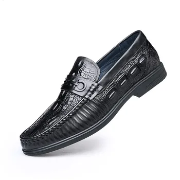 

Peas Shoes Men Crocodile Pattern Casual Shoes Genuine Leather Cowhide Driving Male Shoes Lazy Men Walking Slip-on Footwear