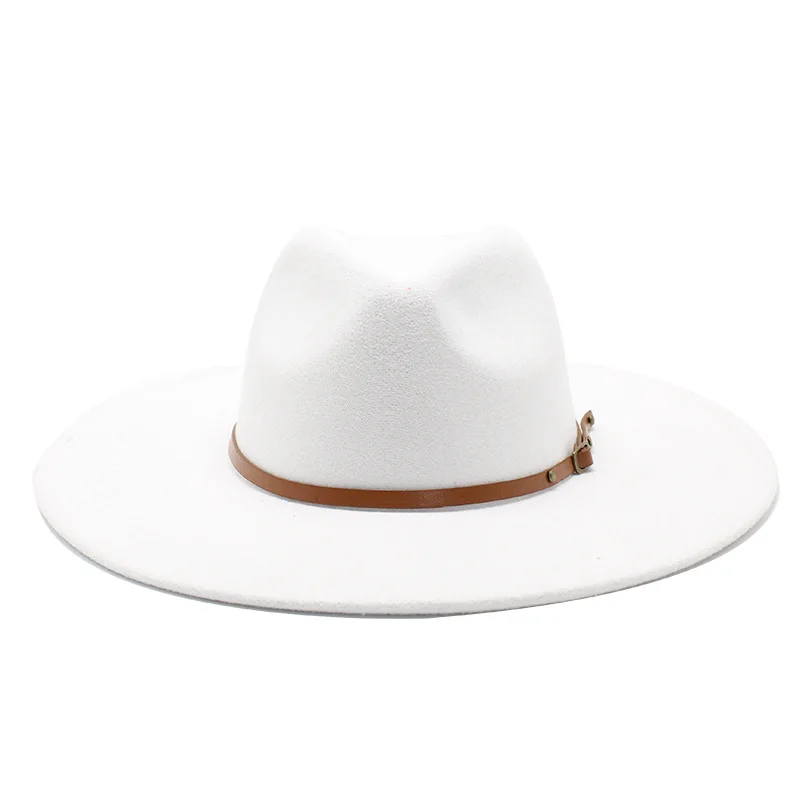 cream fedora Quality Big edge wool Fedora Hat Women Men Imitation Wool Felt Hats with Metal Chain Decor Panama Fedoras Chapeau Sombrero straw fedora