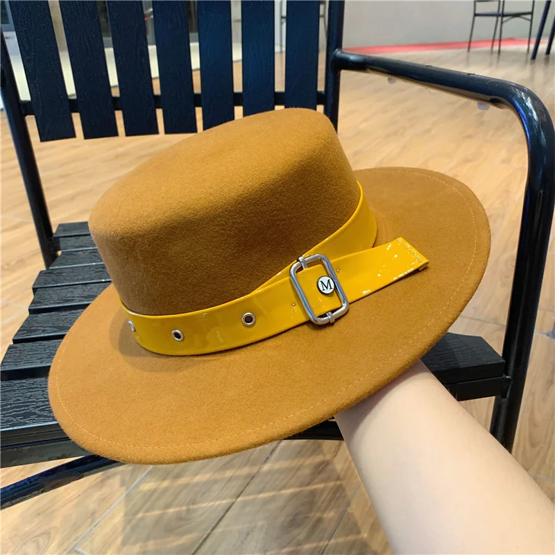 01909-yu677397386 модный шерстяной Ремень Шляпа Fedora для мужчин и женщин досуг Панама джазовая, шляпа