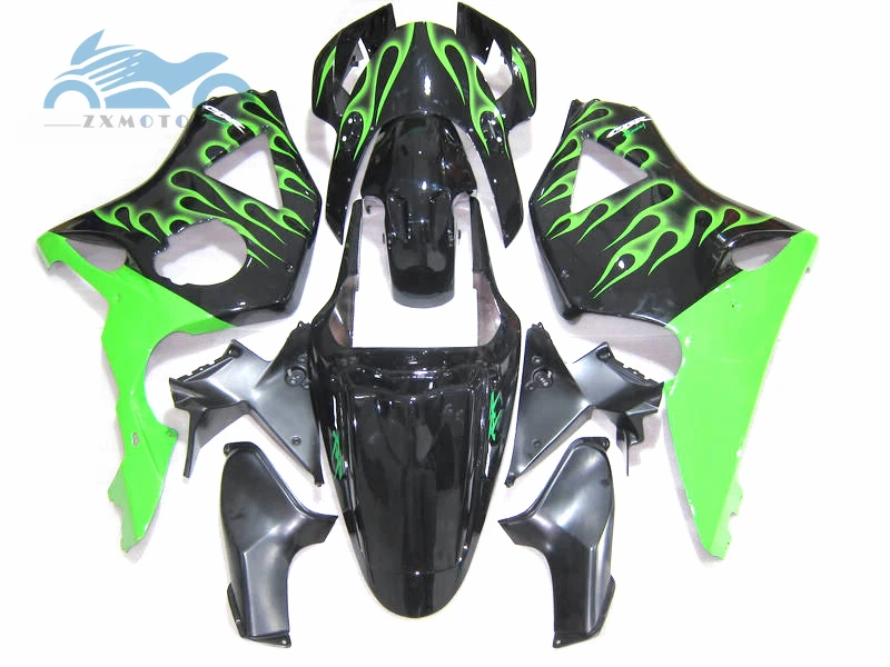 Подгонянный обтекатель комплект Подходит для Honda CBR900RR954 2002 2003 ABS комплекты обтекателей, CBR 900RR954 02 03 Зеленый пламя в черных частях ER11