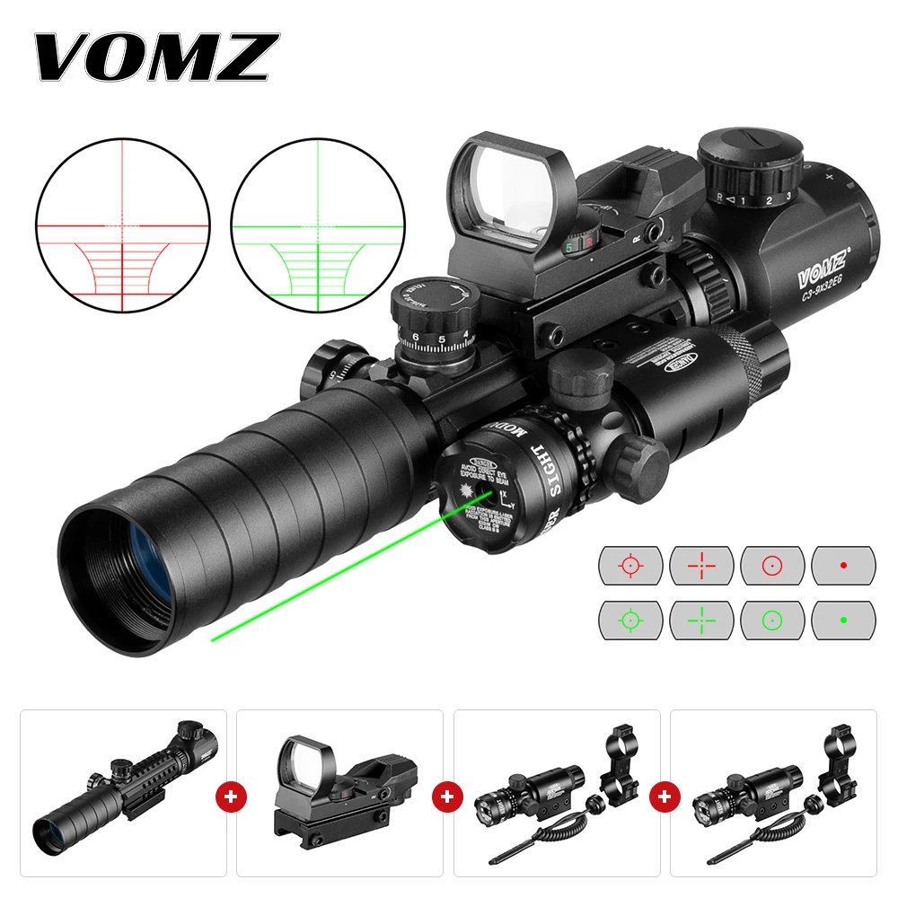 Lunette Holographique Tactique Rouge/Verte - 4 Reticules + Laser Rouge - 1x