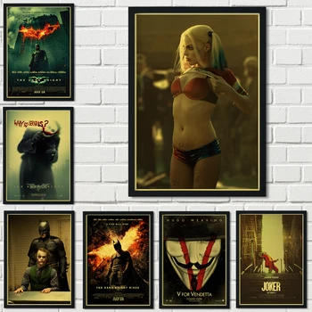 

DC Company Classic Popular Movie Batman JOKER Clown Girl V-Vendetta Retro Kraft Poster Cafe Bar Wall Sticker a69