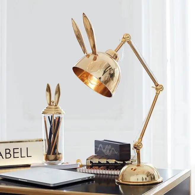 

Nordic postmodern creative pink gold rabbit LED desk lights living room table lamps study bedroom bedside room lighting