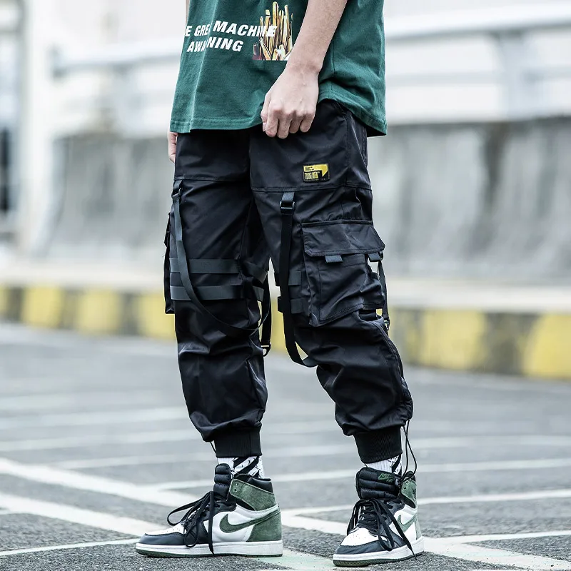 【hippiedippy】back ribbon cargo pants Harajuku jogger Hip hop Ribbon paratrooper Men's clothes