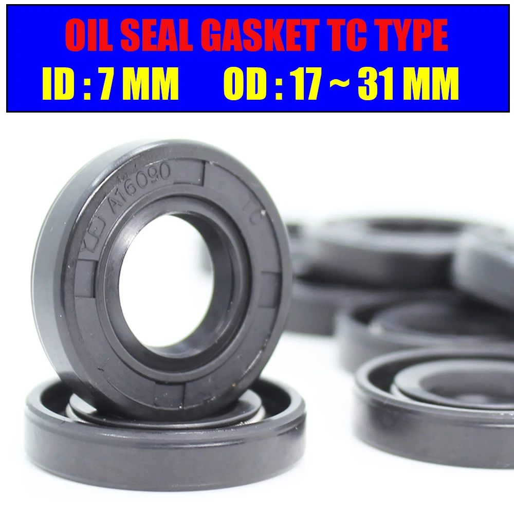 

ID 7mm Oil Seal Gasket TC Type Inner 7*17/18/19/20/22/31 mm 10Pcs NBR Skeleton Seals Nitrile Covered Double Lip With Garter