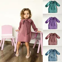 Милые платья для маленьких девочек на день рождения; платье принцессы с длинными рукавами для девочек; платье для крещения; платье для девочек с бантом на День Благодарения