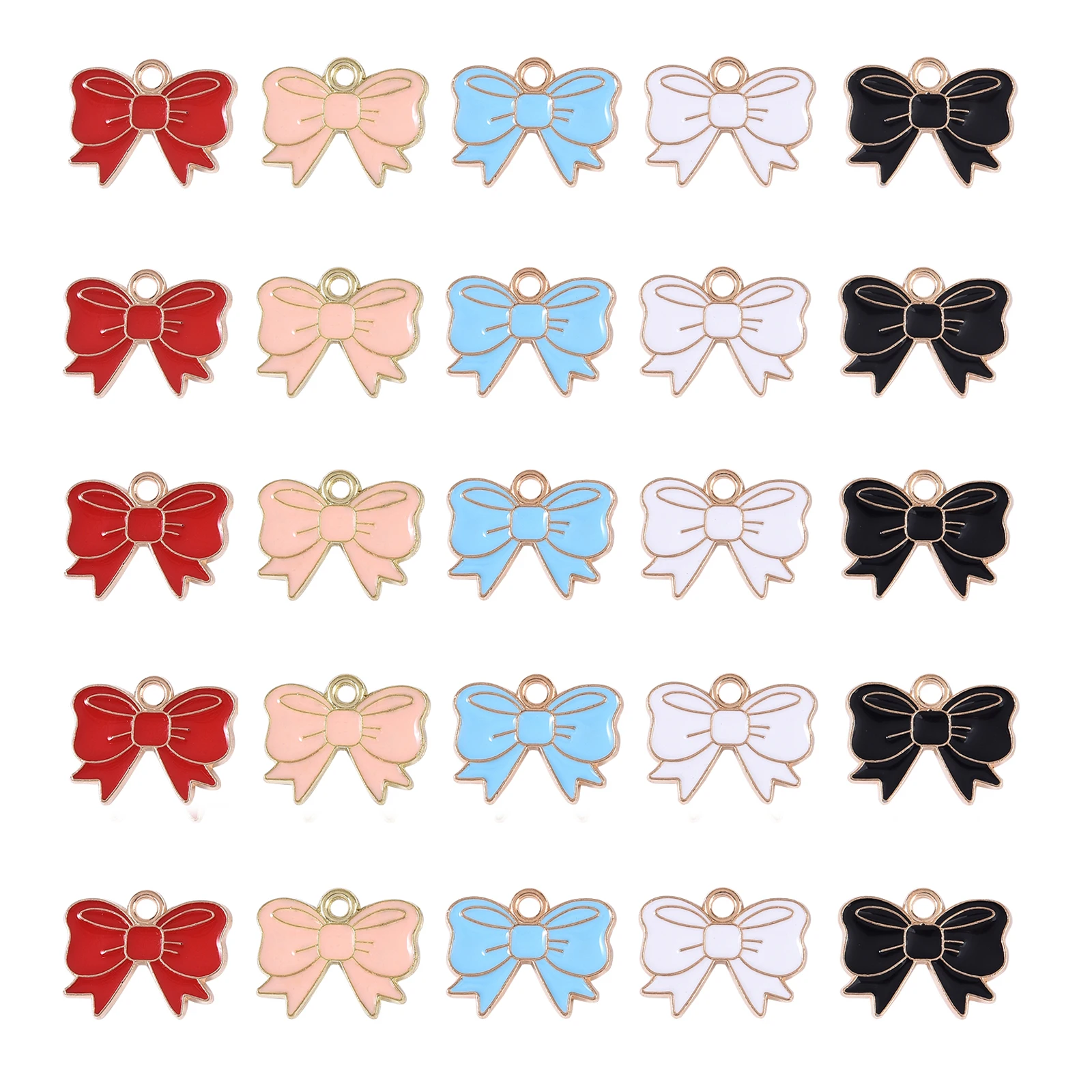 

50Pcs 5-Colors Bowknot Enamel Charms Zinc Alloy Enamel Pendants Bulk for Earring Necklace Bracelet Jewelry Making DIY Craft