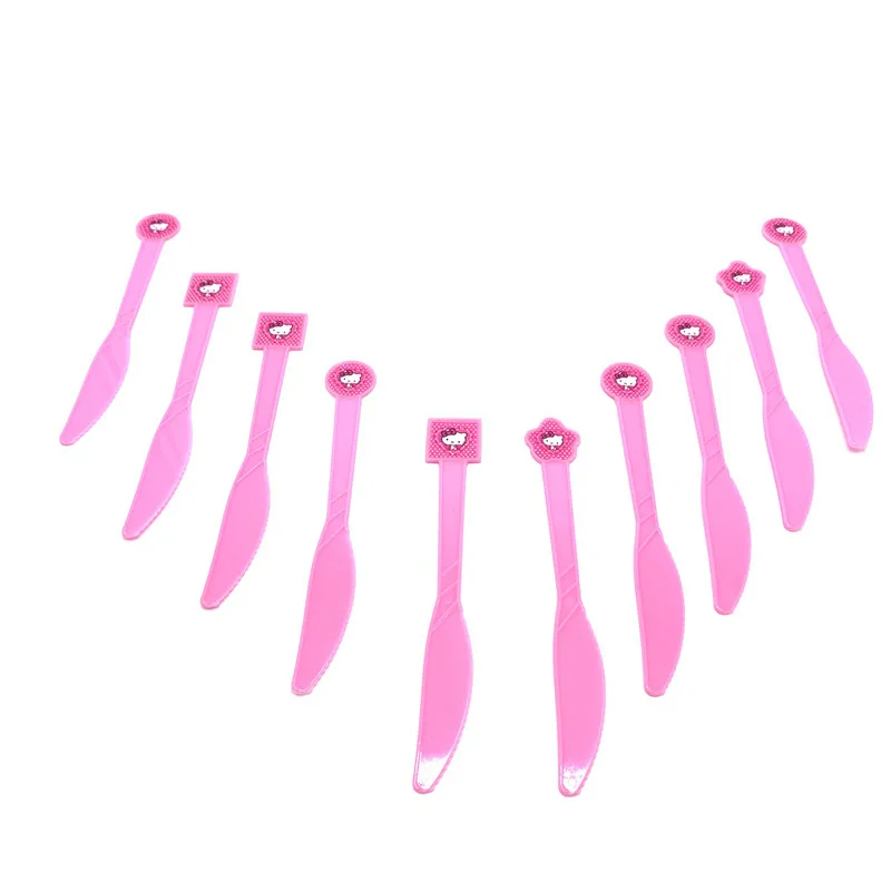 Knives-10pcs Розовая скатерть с рисунком «hello kitty» для девочек, подарочный набор для дня рождения, вечерние тарелки, Одноразовые столовые наборы - Цвет: Knives-10pcs