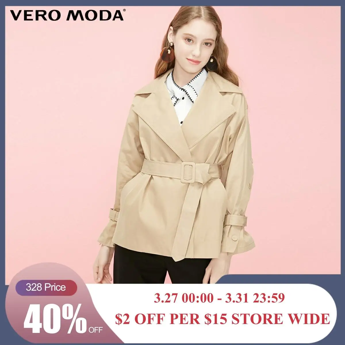 Gabardina corta con botones decorativos de algodón 100% para mujer de Vero Moda | 319117514 - 1