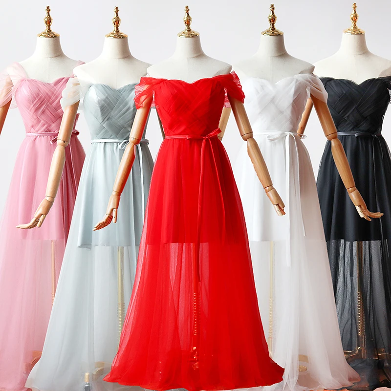 

Pink Bridesmaid Dress Plus Size Tulle Long Wedding Party Ladies Black Dress for Dinner Sexy Prom Women Dress Red for Bridemaide