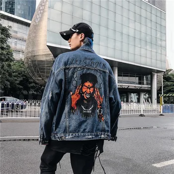 

Funny Cool boy Printed Men Denim Coat Autumn Harajuku Hip Hop Streetwear Jackets Fashion Casual Male Outwear Long Sleeve