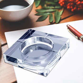 

Modern Home/Office Art Deco Portable Square Crystal Ashtray Transparent.