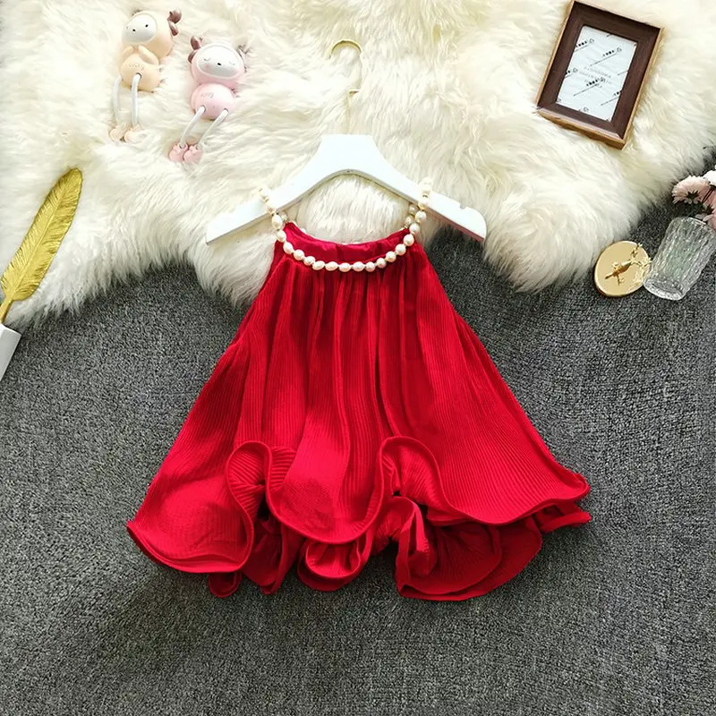 

HISUMA summer new female o collar beading layer ruffles sleeveless chiffon shirts women's elegant vintage puff blouse shirt
