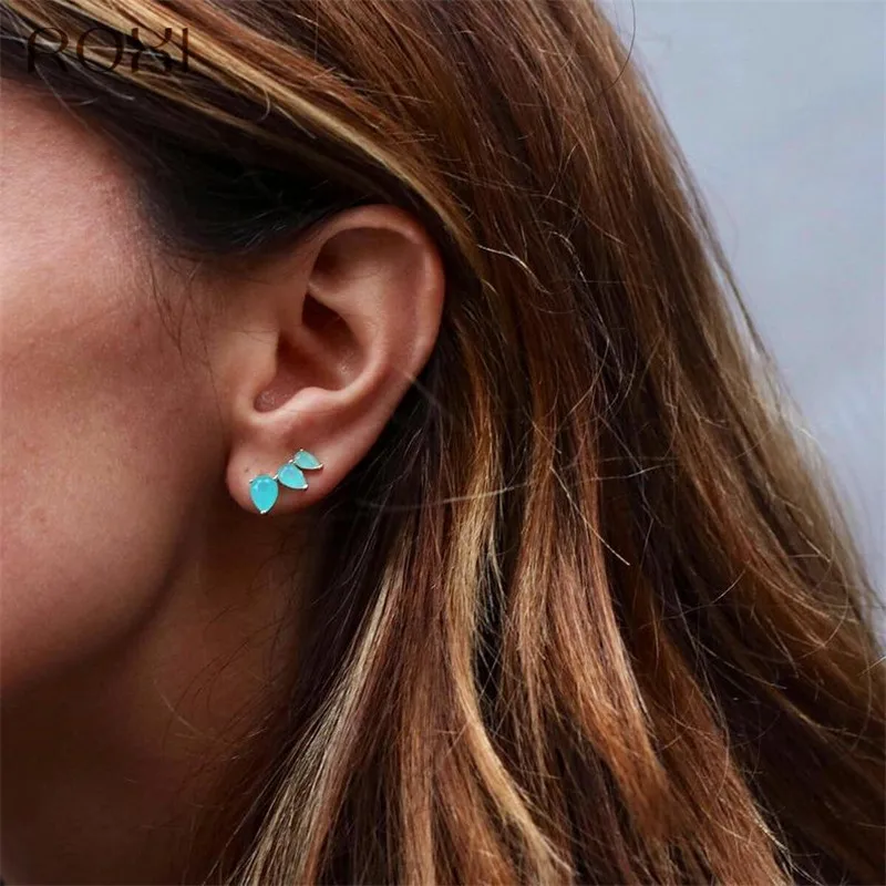 

ROXI Boho Flower Ear Climber Tiny Water Drop Stone Stud Earrings For Women Bijoux Ear Crawlers 925 Sterling Silver Earrings Gift