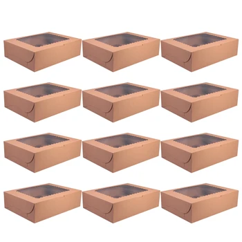 

12Pcs Cupcake Box With Clear Window Cake Box Practical Durable Cupcake Packing Box For Party Packaging Box Decorative Supplies