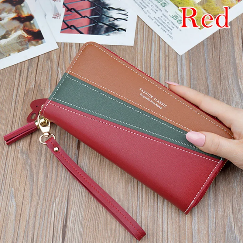 Purplish red Litthing женский кошелек на молнии с ремешком на запястье и кисточкой для девочек, модный длинный кошелек для телефона, портмоне, держатель для карт - Цвет: Purplish red