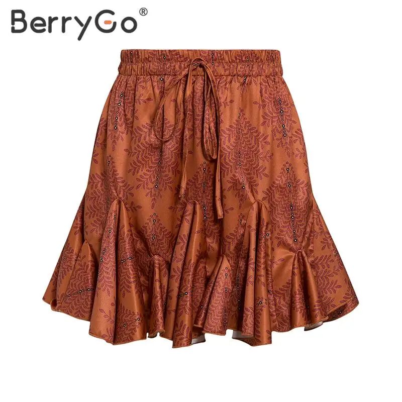 BerryGo/эластичные короткие юбки с высокой талией и рюшами женская летняя юбка на