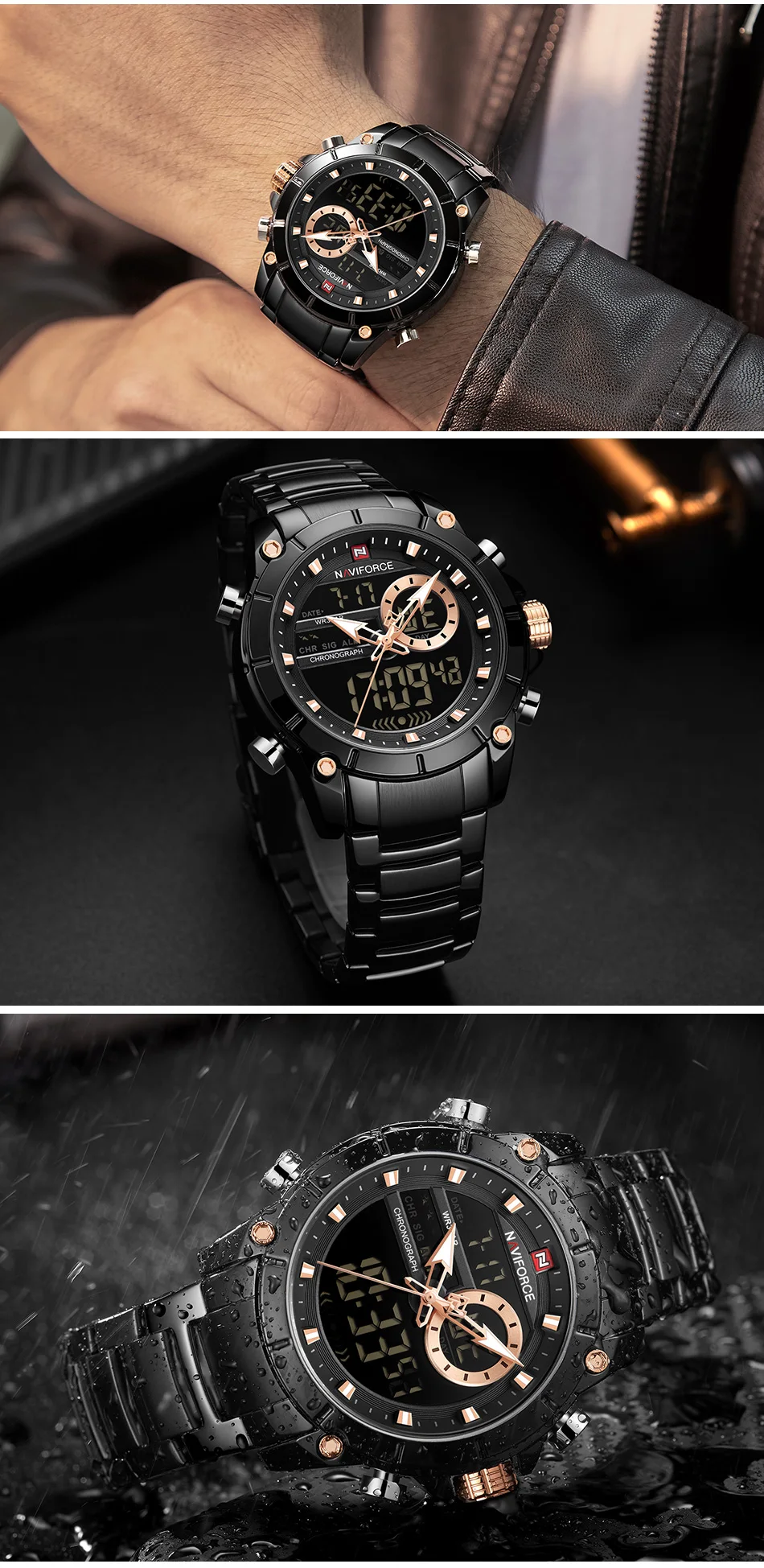 NAVIFORCE Watches for Men Luxury Brand Big Dial Gold Mens Watch Stainless Steel Waterproof Sport Male Clock Relogio Masculino