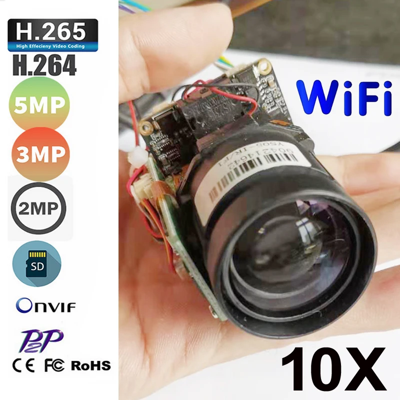 Camhi 2MP 5MP 10X Zoom 4.9-47mm Lens Wifi IP PTZ Camera Module CCTV Security System Wireless AP Onvif Audio TF Card Slot