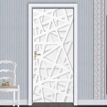 

Removable Door Stickers EuropeanSpace Living Room Bedroom Door 3D Self Adhesive Wall Decals 3D White Line Waterproof Wallpaper