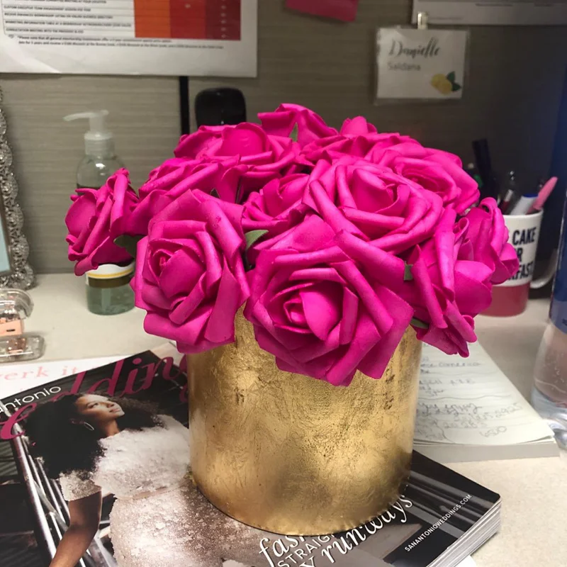 25 Heads 8CM New Colorful Artificial PE Foam Rose Flowers Bride Bouquet Home Wedding Decor Scrapbooking DIY Supplies