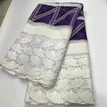 

Best-Selling Nigerian Lace Fabrics White purple African Cord Lace Fabrics High Quality 2020 Guipure Lace Mesh Cotton Material