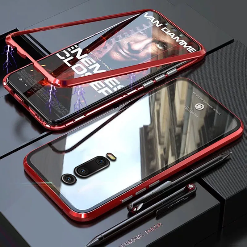 red Чехол YonLinTan Coque для Xiaomi Redmi K20 Pro Redmi K20Pro Металлическая магнитная рамка адсорбционные чехлы из закаленного стекла - Цвет: red