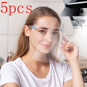 

5pc Full Face shield Transparent Anti Fog Anti-oil Kitchen Mask With Glasses Virus Protection Safety Protective For Home Cooking