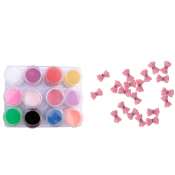 

HOT-20Pcs 3D Sticker Nail Art Deco for Nail DIY with Rhinestone Arc Pink & 12 Mix Colors Acrylic Powder Builder Nail Art Set