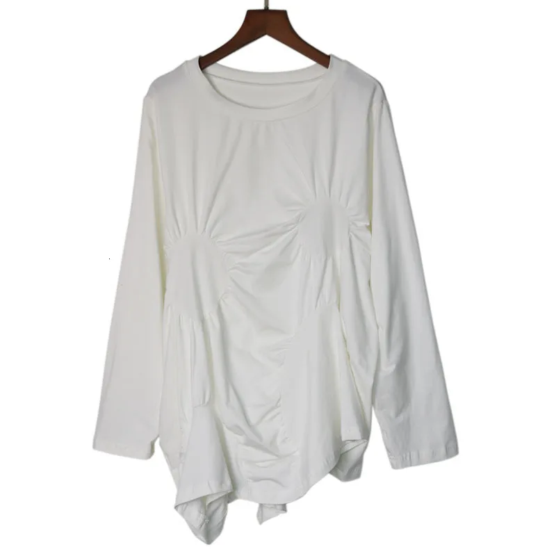TVVOVVIN European Chiffon Will Edition Easy Irregular Design Feel Collage Round Neck Long Sleeve T-shirt Woman ZX374