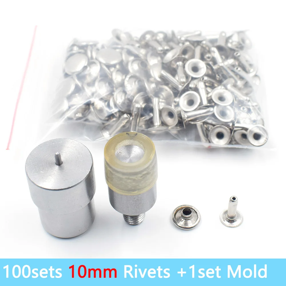 10mm Kit-Mol Серебро 100 шт 6 мм/7 мм/8 мм/9 мм/10 мм круглые металлические заклепки в форме гриба наборы сделай сам в стиле панк Кожаная Обувь Сумка Браслет быстрые шпильки - Цвет: 10mm Kit-Mol
