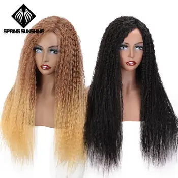 

Spring sunshine Synthetic Kinky Curly Long Wigs Black Ombre Blonde Brown Party Wig For Black Women