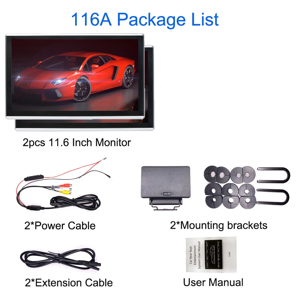 2pcs 116A ONKAR Android 9,0 подголовник монитор с 11,6 дюймов ips сенсорный экран 1920*1080 1080P Поддержка mirror link wifi FM радио SD HDMI - Цвет: 2pcs 116A
