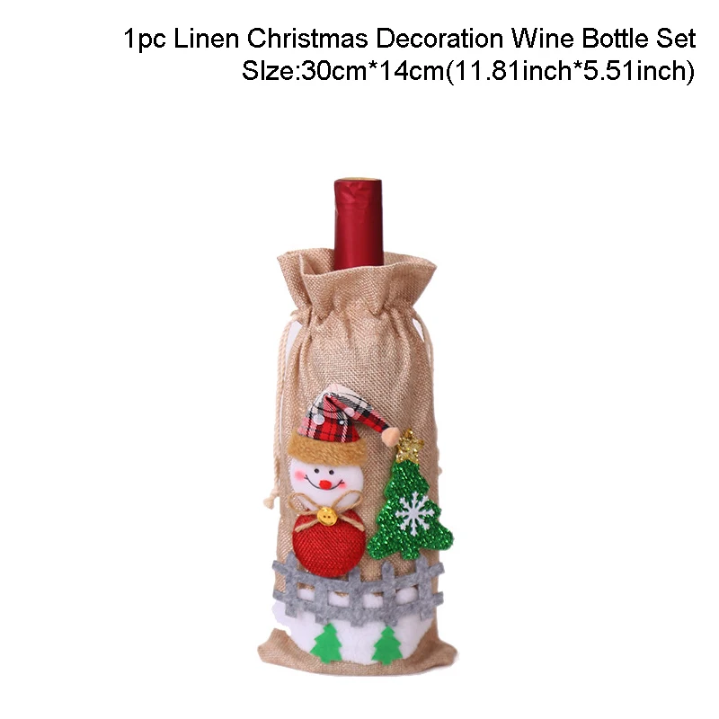 Рождественское украшение для дома Рождественская крышка бутылки вина Санта-Клаус Декор Рождественское украшение снеговик чулок подарочная упаковка год - Цвет: Beige Fence