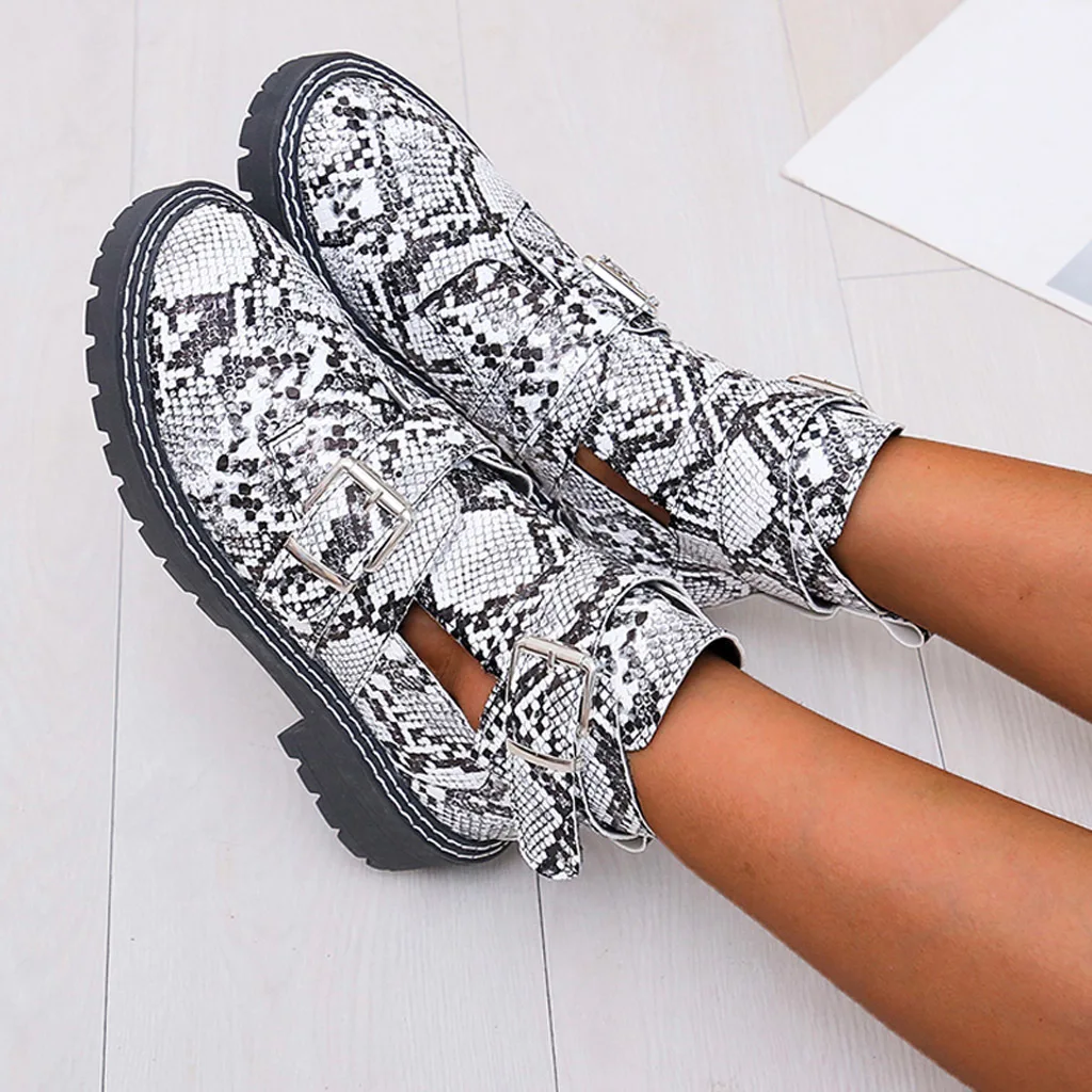 Size35-43 ботильоны с круглым носком на квадратном каблуке женская пикантная повседневная обувь, Пряжка Леопард женские модные Нескользящие ботинки на низком каблуке