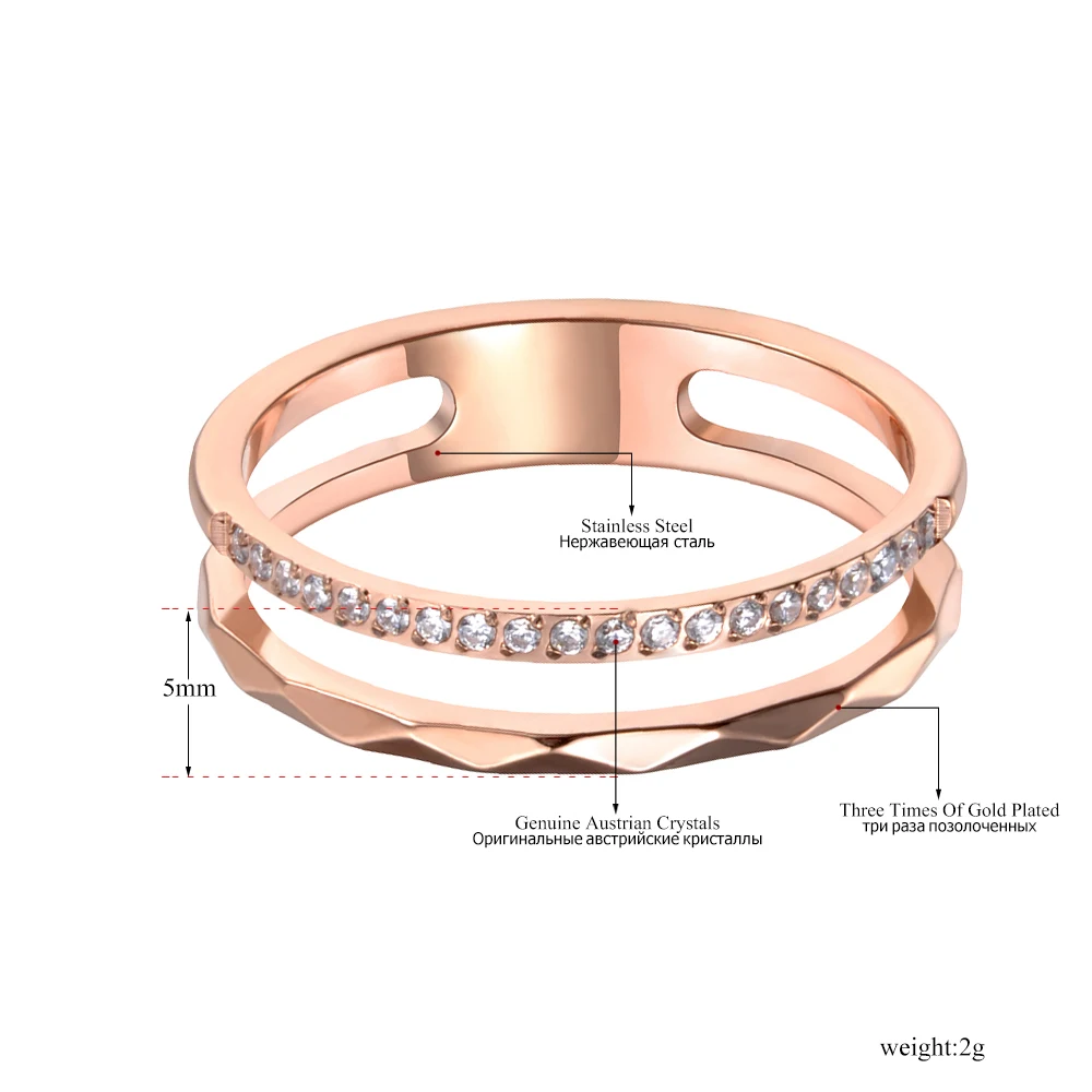 JeeMango Neo-Gothic Stainless Steel Cut Face Ring Trendy Mosaic CZ Crystal Rose Gold Wedding Rings Jewelry For Women JR19063