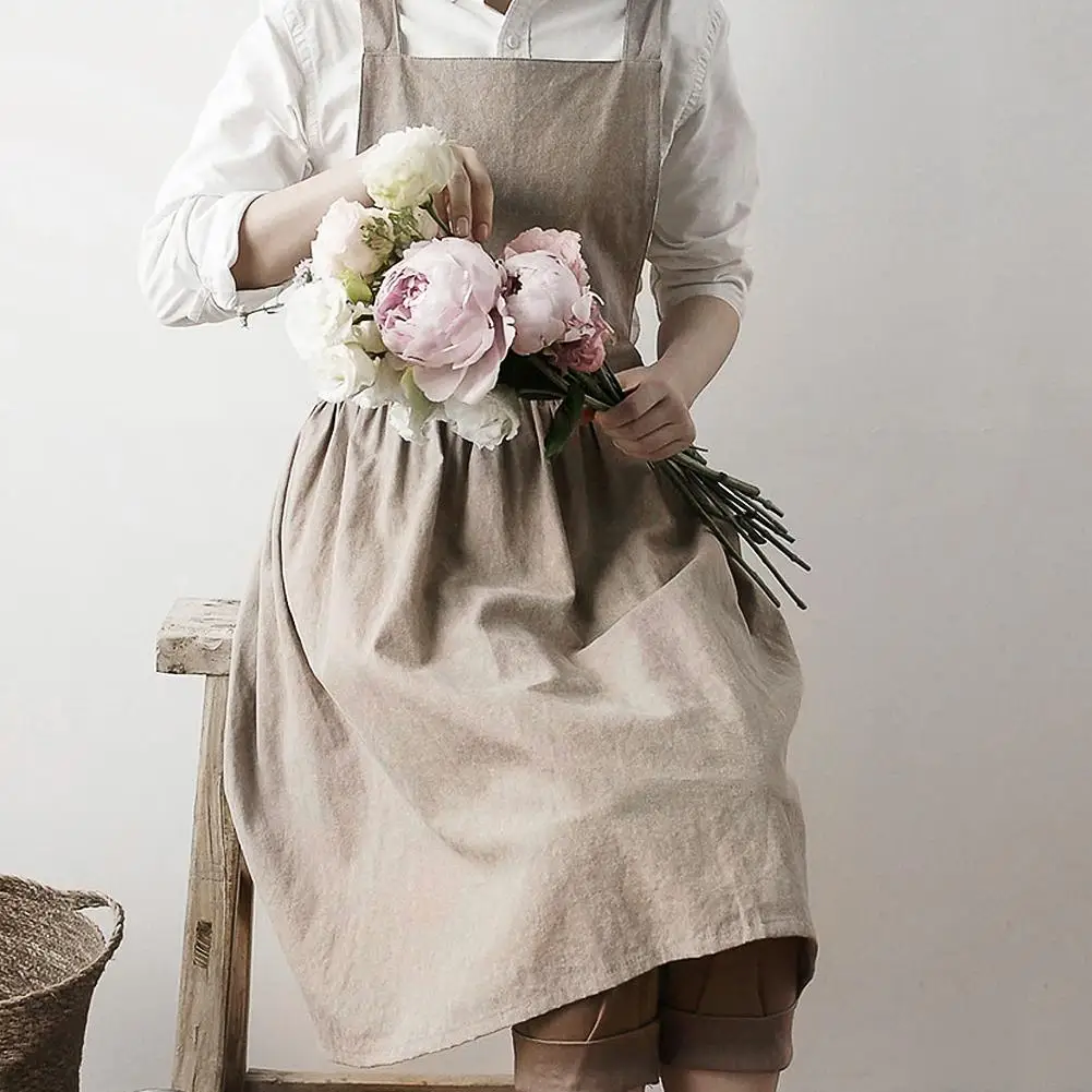 Nordic Simple Florist Apron Cotton Linen Gardening Coffee Shops Kitchen Aprons for Woman Cooking Baking Restaurant Vintage Apron