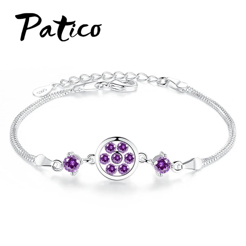 Purple Bracelet Дизайн, 925 пробы, серебряные Ювелирные наборы для женщин, подвеска, ожерелья, серьги, браслет, набор, модные ювелирные изделия из кубического циркония - Окраска металла: Purple Bracelet