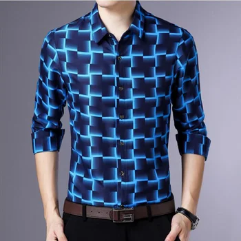 

Satin Formal Shirts For Men luxury Casual Checked Shirts Men Casual Shirts Men Full Sleeves