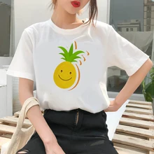 Best Price Women's T-shirt Cartoon pineapple Print T-shirt Clothes White TShirt Harajuku Graphic T-shirt Fashion Landscape T-shirt Female