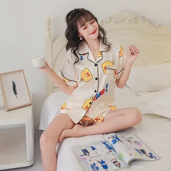 

Women's Pajama Sets 2020 Summer New Fashion Silk Pyjamas Short Sleeve Trousers 2 Pcs Pijama Female Casual Comfort Sleepwear
