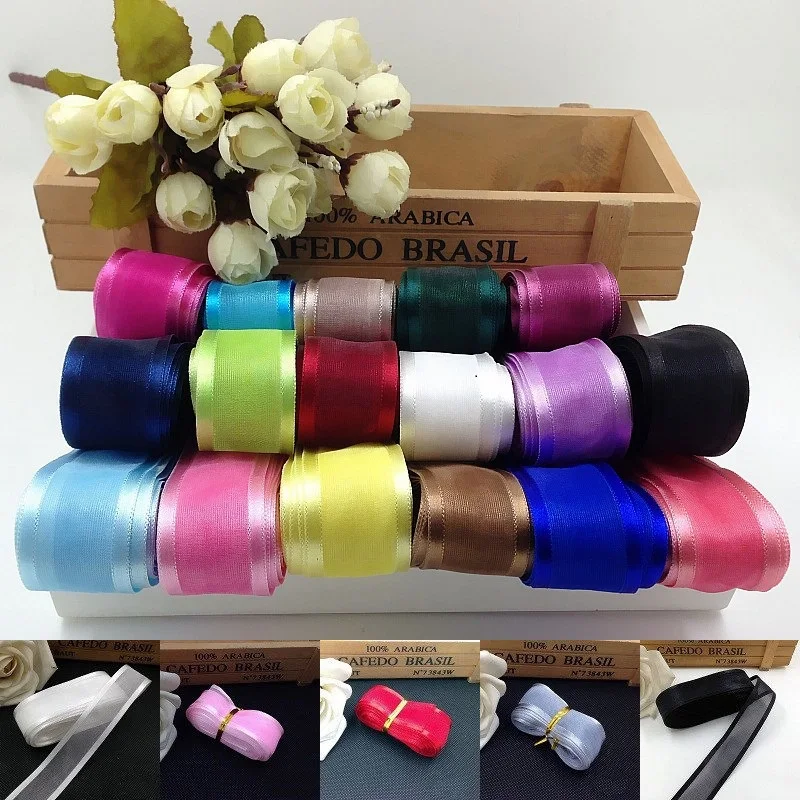 2.5cm*5m Satin Edge Organza Ribbon Gift Packing Accessories for Wedding Party Decoration DIY Hair Flower Bow Wrapping Ribbons 7Z