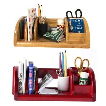 

1/12 Scale Mini Dollhouse Miniature Wood Stationery Book Rack Desk Organizers