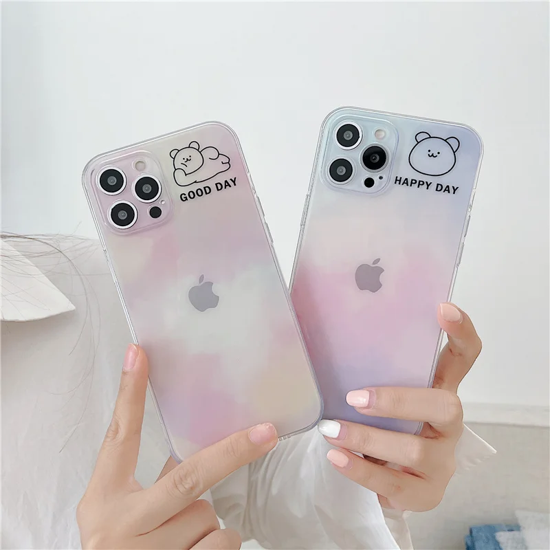 Корейский чехол счастливого медведя для iPhone 12 11 Pro MAX Xs Xr 7 8Plus MINI чехлы телефонов