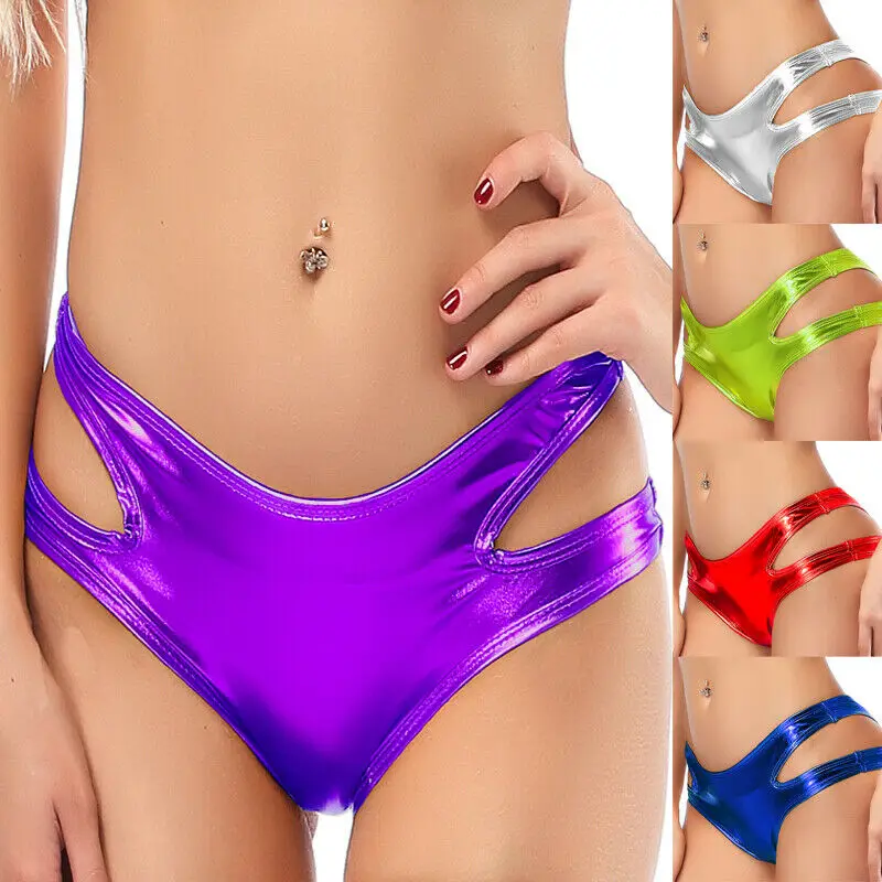 Женское кожаное нижнее белье G String с низкой посадкой, короткие стринги с влажным эффектом, сексуальные трусики из ПВХ, танцевальное белье, Клубная одежда, 10 цветов