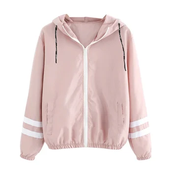 

Women Autumn Winter 2020 New Jacket Casual Loose Thin Section Zipper Hooded Jackets Girls Fashion Drawstring Long Sleeve Coat