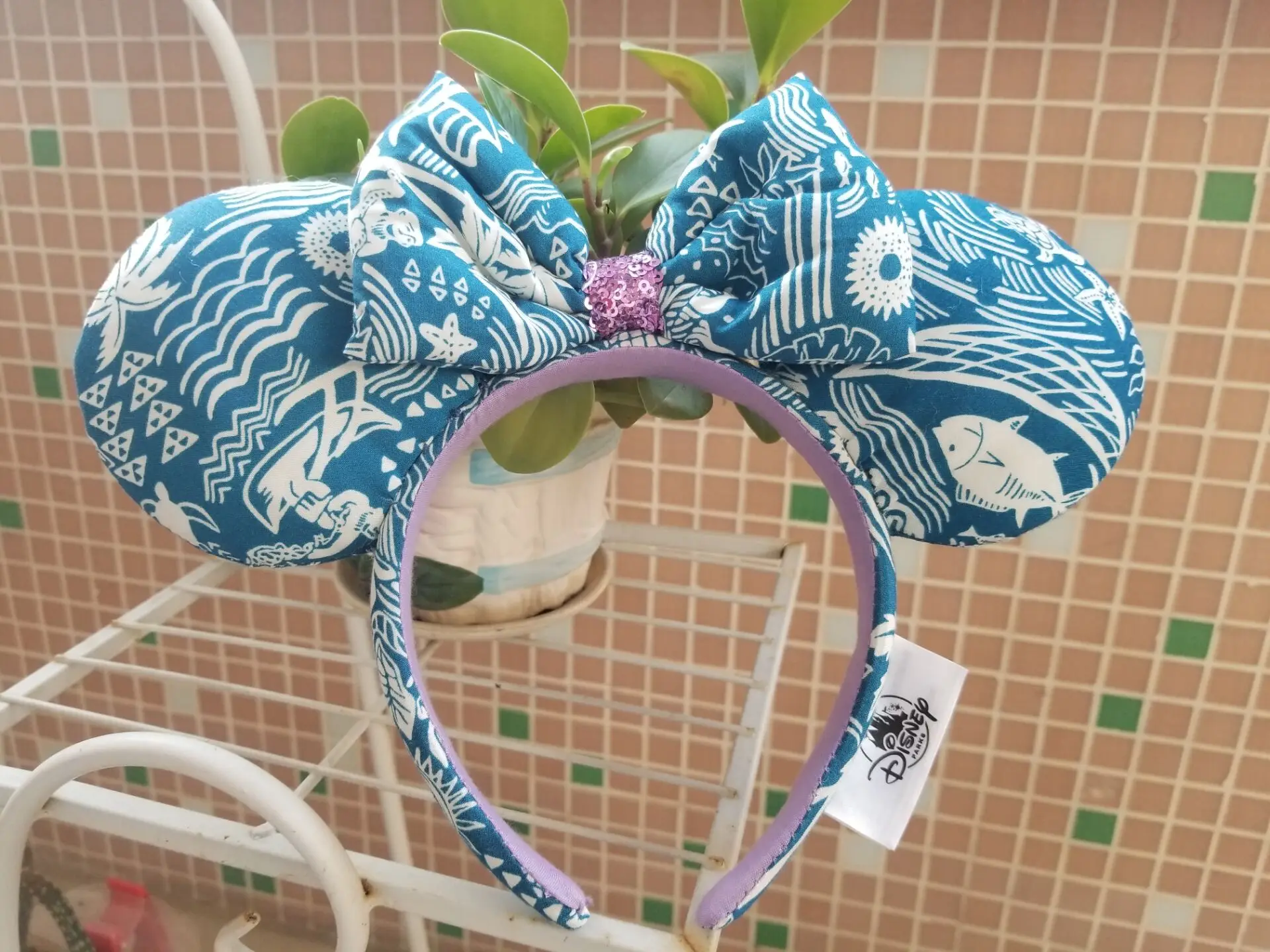 

New Aulani Hawaii Mickey Minnie Mouse Ears Headband Tori Richard blue flowers