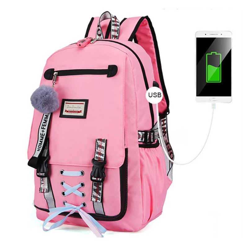 

Large Capacity School Bags For Teenage Girls USB Charing School Backpack With Lock Anti Theft Backpack Women Book Bag Travel Bag