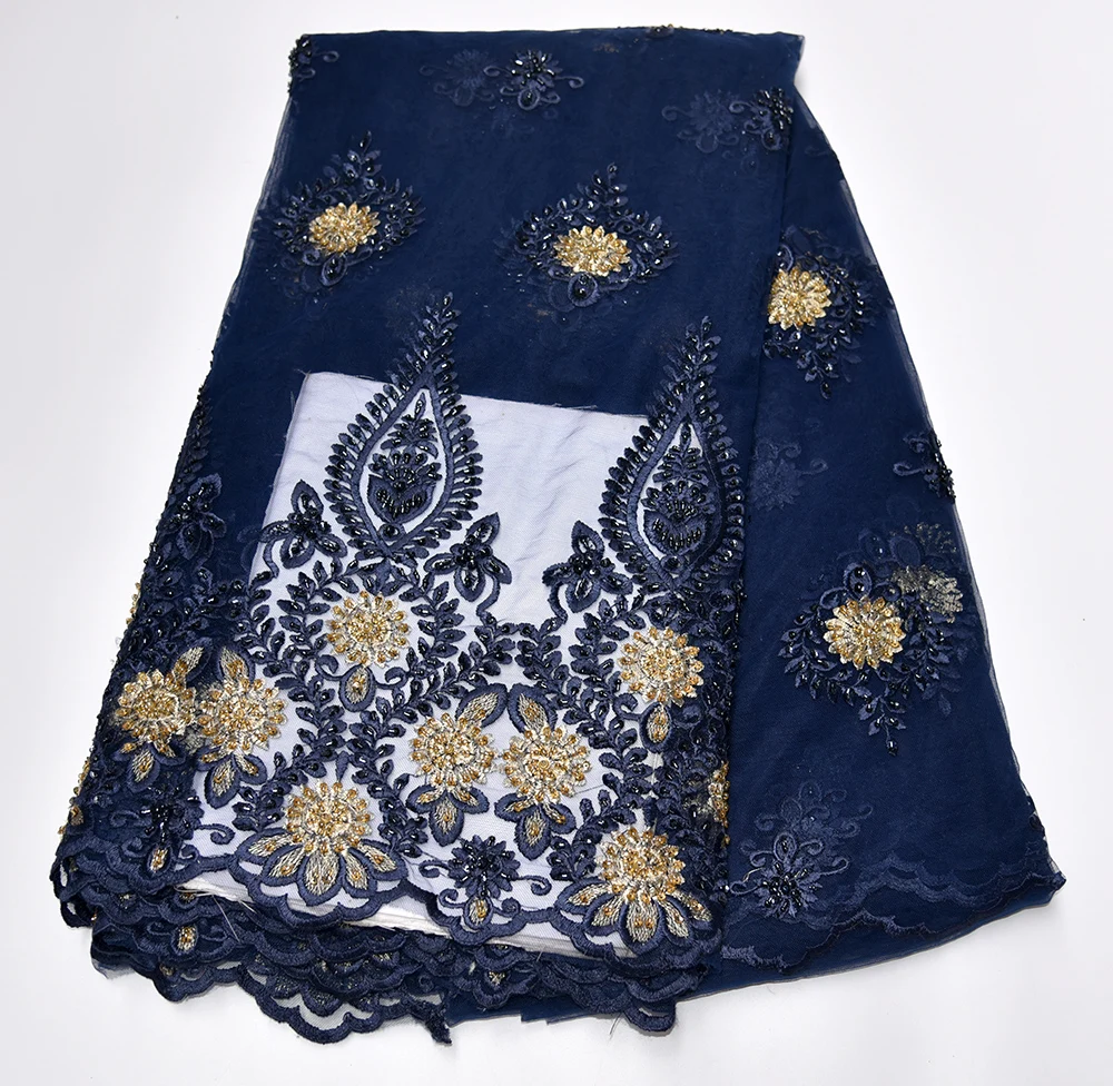 

Newest African Tulle Lace Fabrics With bead Embroidery Net Lace African French Lace High Quality With Beads Wedding