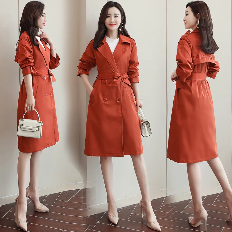 

Slim Fit Slimming Trench Coat Elegant Fashion Mid-length 2019 Spring Simple Elegant